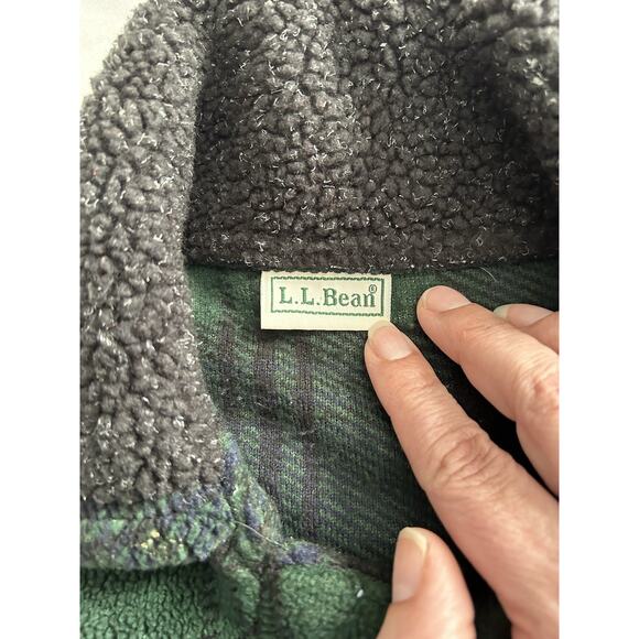 Vintage LL Bean Plaid Fleece Button Jacket Womens Size Medium Green Blue Comfort - Picture 4 of 9